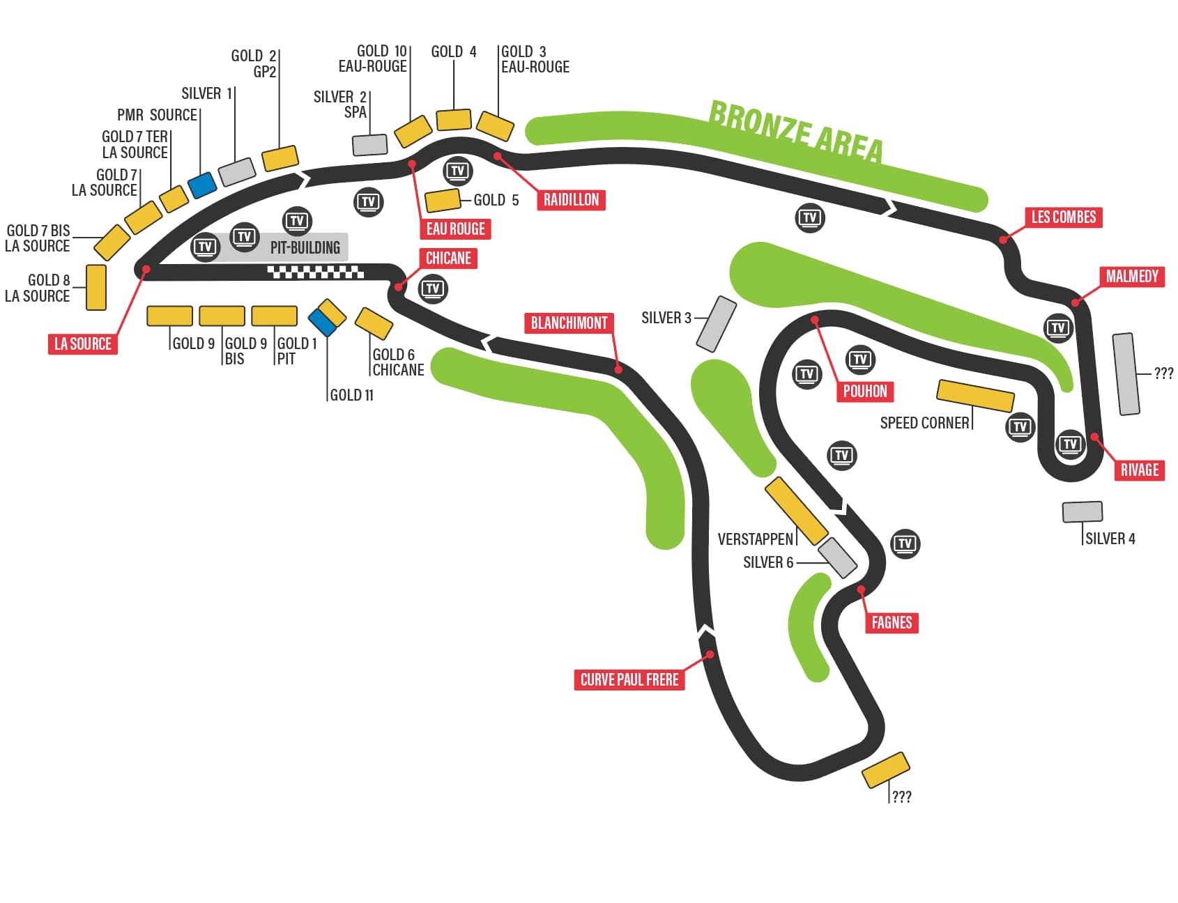 Kaart van de tribunes | Spa-Francorchamps | F1Spa.com