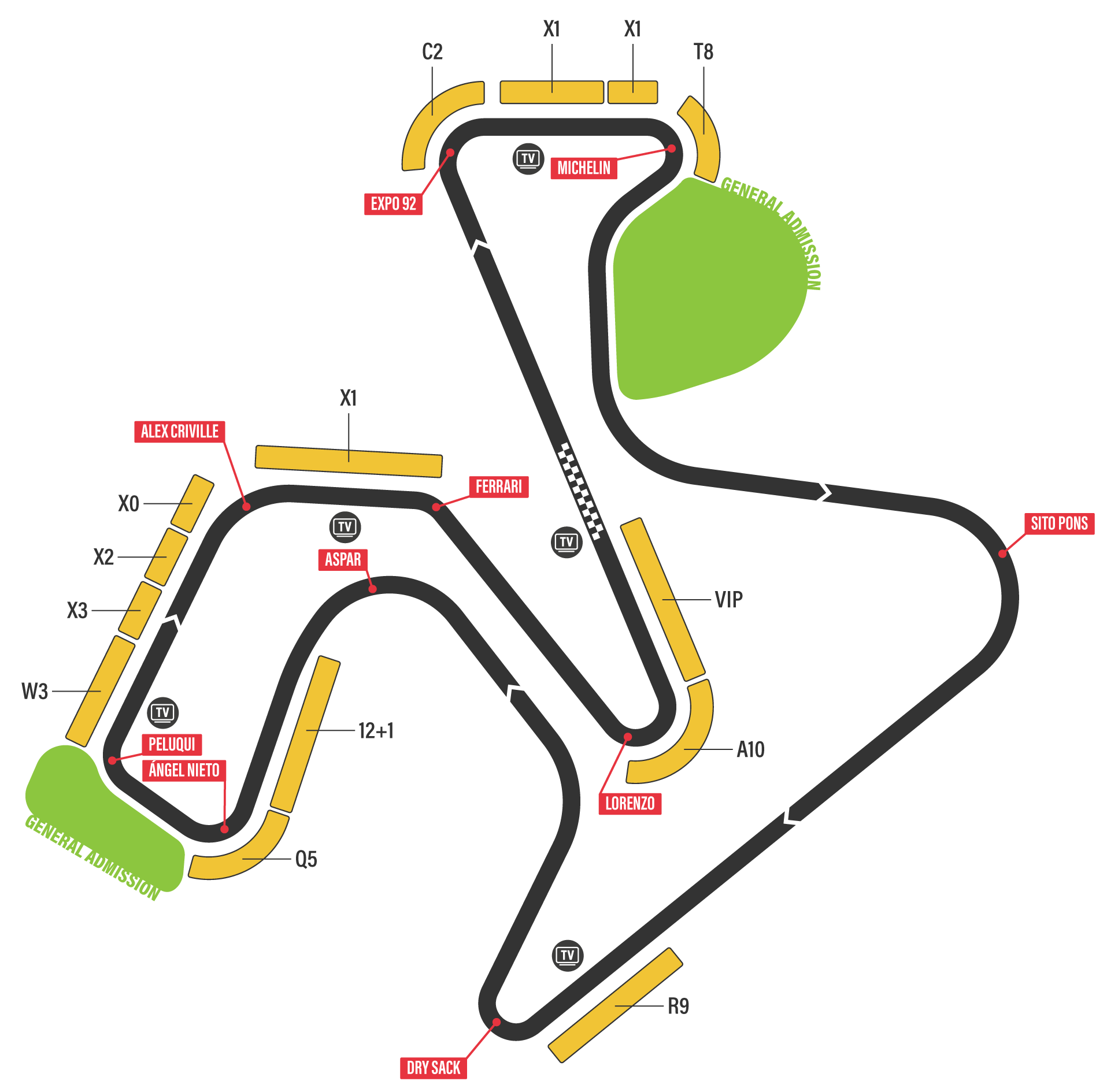 Karte der Tribünen | Circuito de Jerez - Ángel Nieto | JerezMotoGP.com