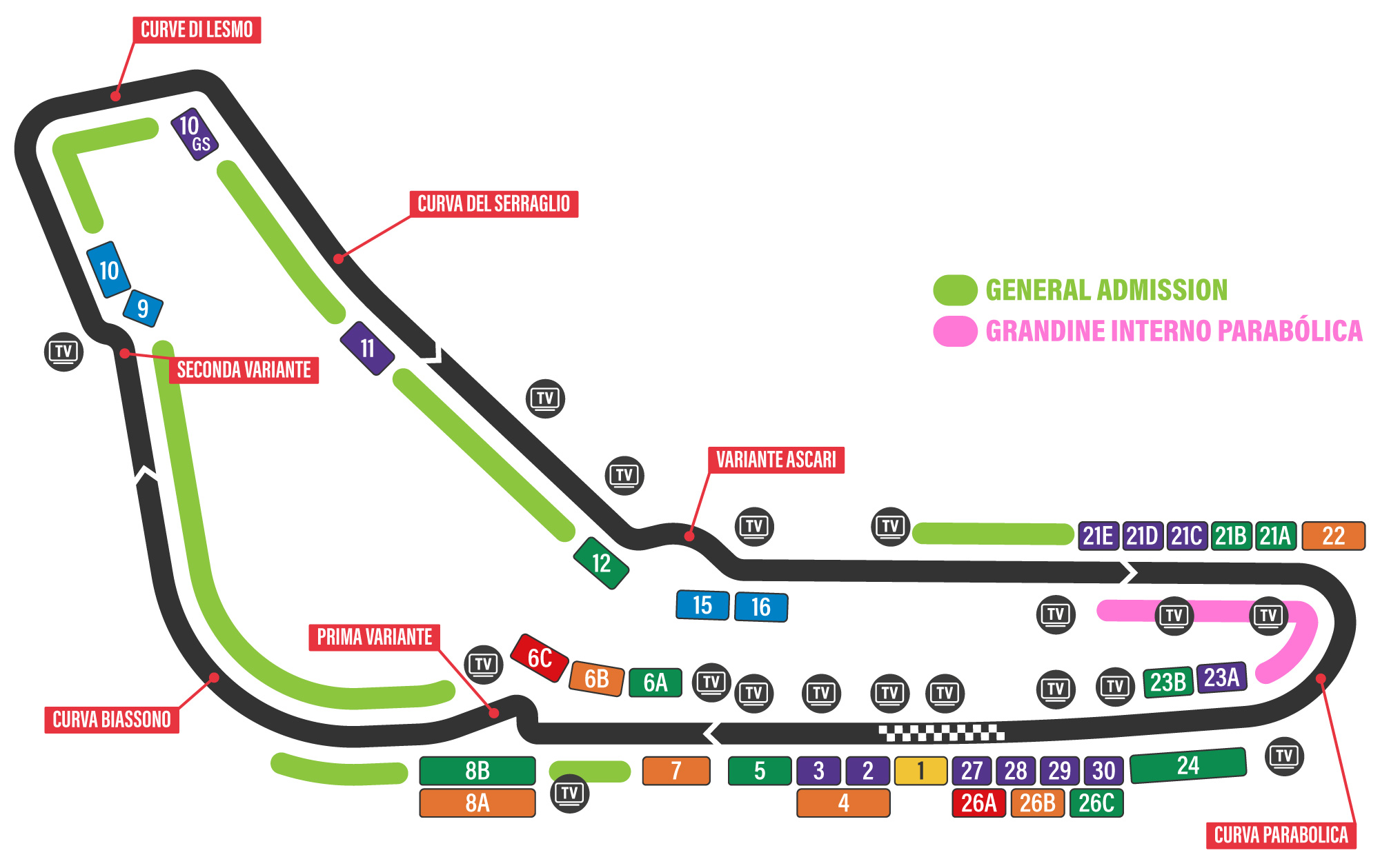 Zemljevid dirkališča Autodromo Nazionale Monza | F1 Velika nagrada Italije 2024 | Monza | Uradne vstopnice | F1Italy.com